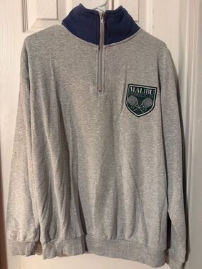 Zoe + Liv Gray Quarter-Zip Pullover with Navy Collar